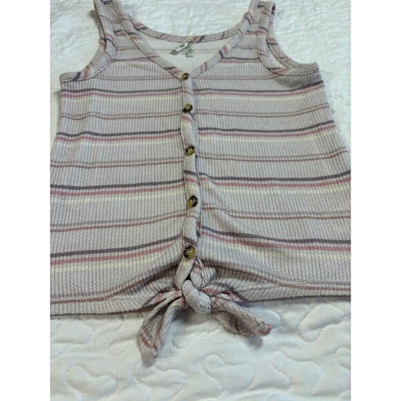 MUDD Button Up Front Tie Stripped Tank Top size XS - Picture 2 of 5